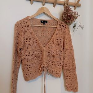 Lulu’s Apricot Crochet Tie Crop Top